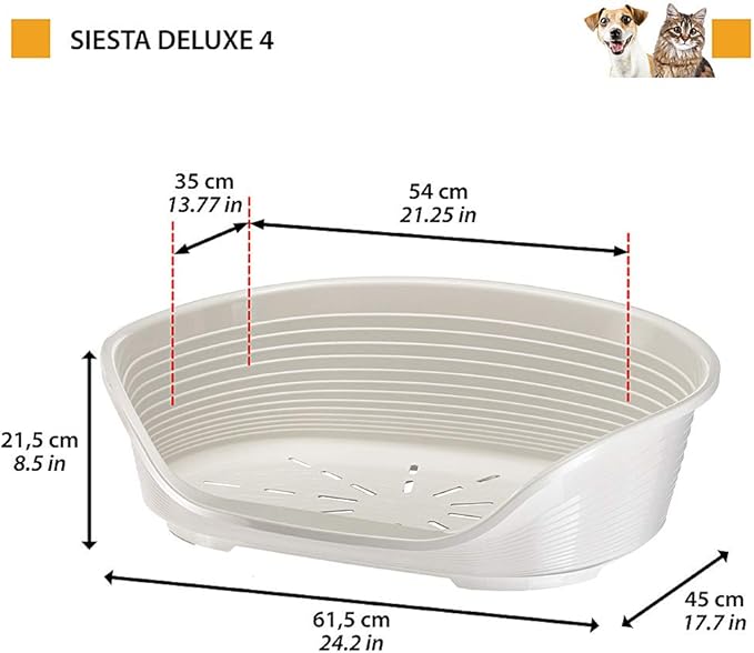 Ferplast - Dog & Cat Bed - Plastic Dog Bed Small - 100% Recycled Plastic - Dog Bed Washable - Dog Basket - Breathable & Antislip - Siesta Deluxe - 54 x 35 x 21.5 CM, S, Black