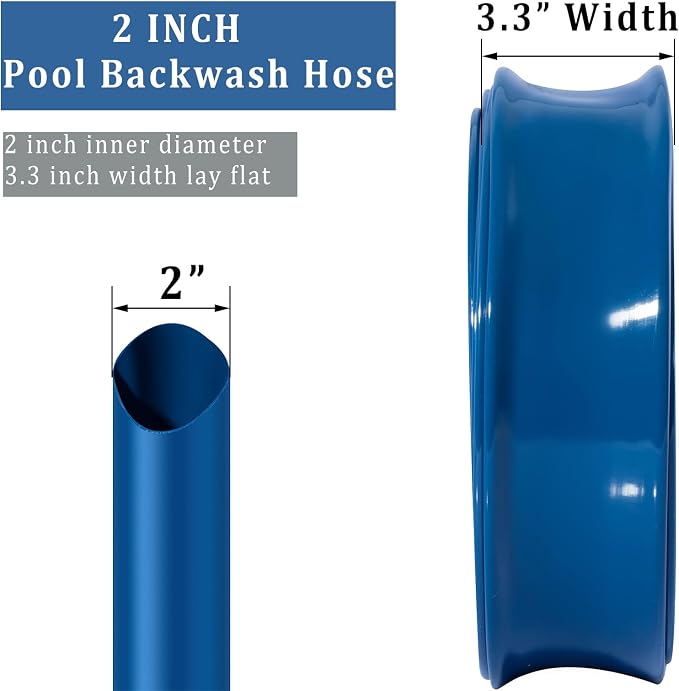 Pool Backwash Hose 2 inch × 25 ft Thicken Blue Water Discharge Pipe Lay Flat