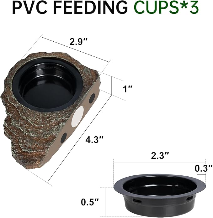 OIIBO Magnetic Gecko Feeding Ledge, Reptile Food Dish with 3PCS Feeding Cups Crested Gecko Feeder Ledge Water Bowl for Lizard Chameleon Bearded Dragon Tank Accessories
