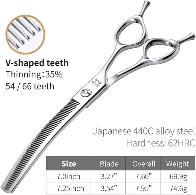 Fenice Peak Dog Grooming Shears Curved Thinning Scissors for Dogs and Cats Face Body Trimming Shears 440C 7.5''