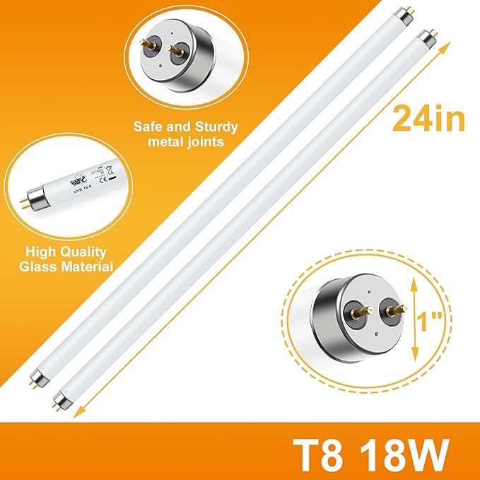 LUCKY HERP T8 18W UVB 10.0 Reptile Light, UVA UVB Reptile Light Bulb 2 Pack, Fluorescent Lamp for Reptiles Amphibians Lizards Chameleons
