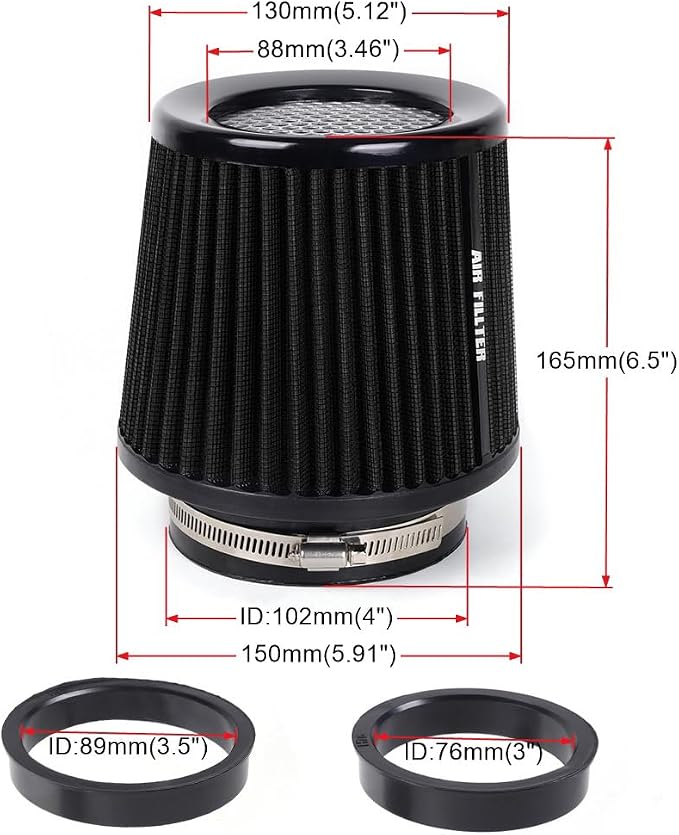 3" 3.5" 4" Inlet Car Replacement Cold Air Intake Filter 76mm 89mm 102mm 3 Sizes