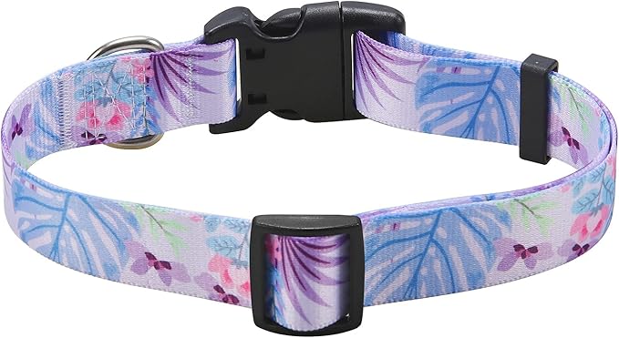 Dog Collar with Bohemia Floral Tribal Geometric Patterns - Soft Ethnic Style Collar Adjustable for Small Medium Large Dogs (Purple Flower, L
