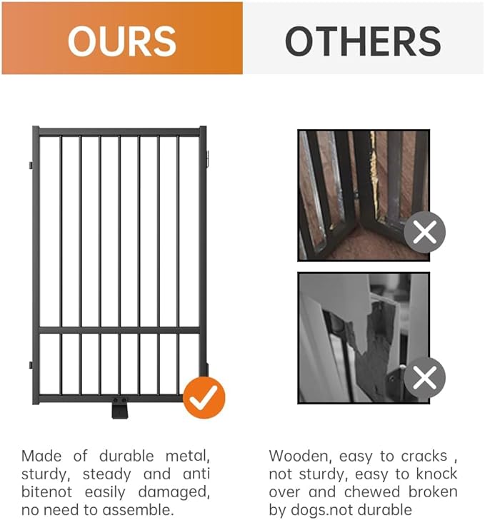 Full Metal Freestanding Dog Gate with Door, 32''Height Foldable Pet Dog Fence for Indoor & Outdoor, 3 Panels Extra Wide Free Standing TallDog Gates for Doorways,House,Stairs,Porch,Deck,Yard