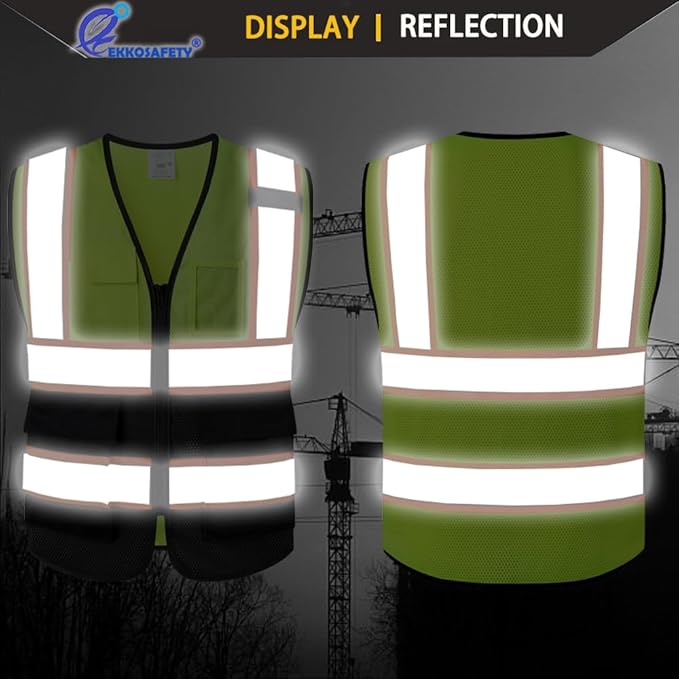 Reflective Mesh Safety Vest for Men Women with 5 Pockets and Zipper Front High Visibility Mesh Vest Hi Vis Construction Work Vest,Meets ANSI/ISEA Standards(EK175-Yellowblack-XL)
