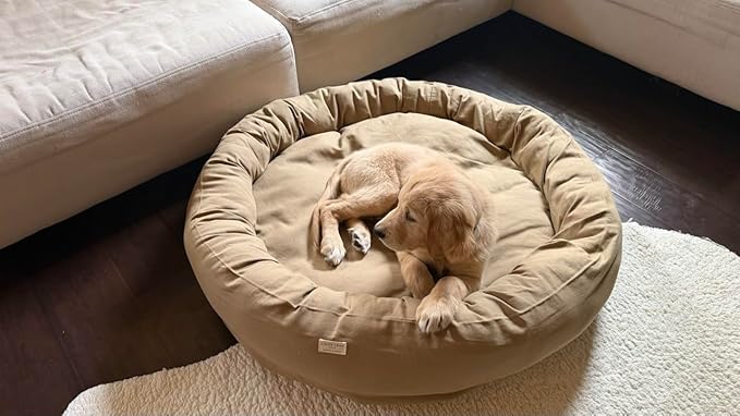 Organic Cotton Canvas Dog Bed: Removable Cover, Natural Fill - Made in USA (Tan, Large 35" x 8" inches)