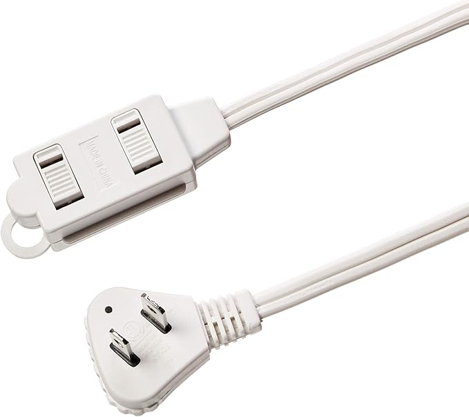 Amazon Basics 6 foot 2-Prong Indoor Rectangle Extension Cord Power Strip - Flat Plug - 13 Amps, 1625 Watts, 125 VAC - 2-Pack, White