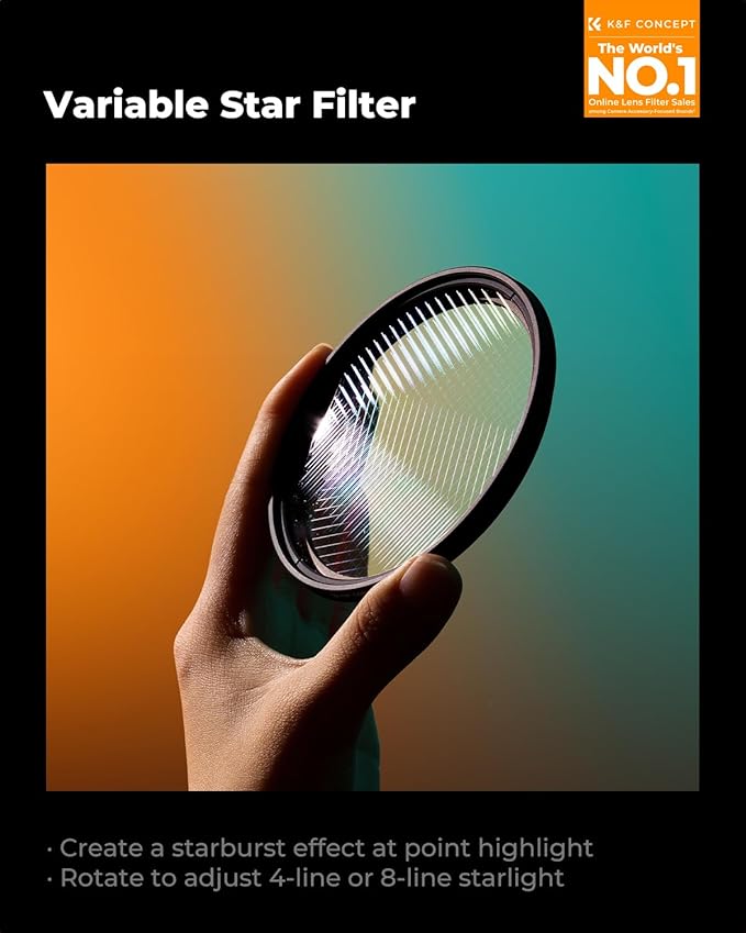 K&F CONCEPT 77mm Variable Star Filter Cross Screen Starburst Filter 4, 8 Points