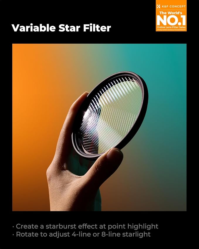 K&F CONCEPT 55mm Variable Star Filter Cross Screen Starburst Filter 4, 8 Points