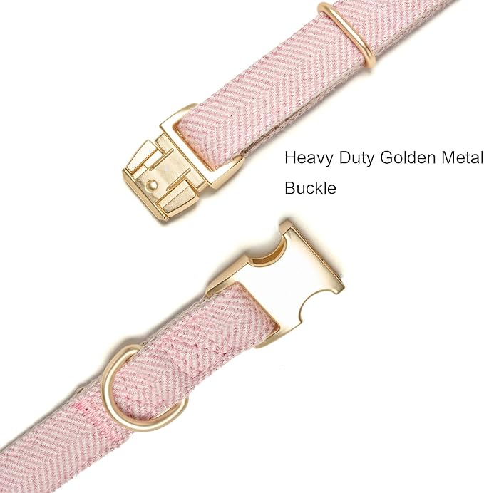 Soft Cotton Hemp Dog Collar with Metal Buckle Adjustable Twilled Dog Collars for Female Small Medium Large Dogs(Pink,Medium)