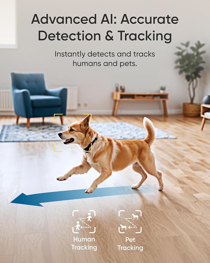 eufy Indoor Cam E30, Latest Generation, 4K UHD Security Camera, Pet/Dog/Baby Camera with Phone app, Color Night Vision, Human/Pet Auto Tracking, 360 Pan-Tilt, Works with Homekit (Renewed)