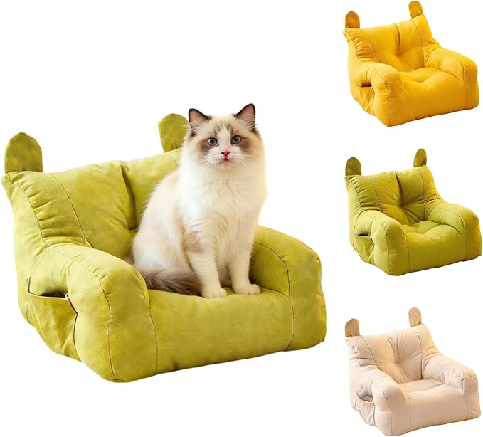 Cute Ear Pet Sofa Bed, Pet Bed Mat, Linen Pet Bed for Small & Medium Dogs and Cats, Soft Washable Pet Furniture Beds Supplies for Dog Kitty (Green)