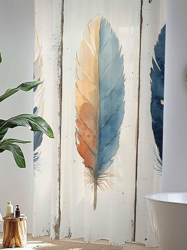 Sheer Curtains 108 Inches Long, Boho Ombre Vintage Wooden Grain Privacy Voile