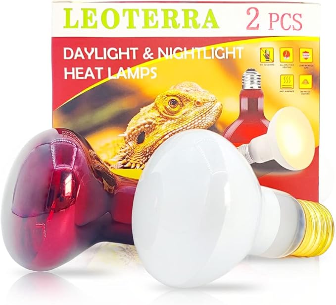 Leoterra 50w Reptile Basking Light Red Infrared Night Heat Lamp （Combo Pack） for Reptile Tanks,Reptiles,Turtle,Bearded Dargon,Lizard,Snakes Use Heat Bulb