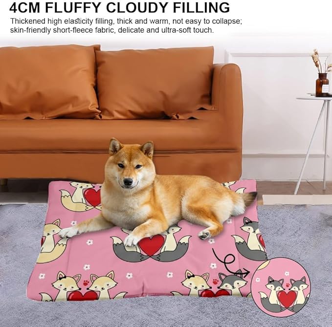 Romantic Fox Pink Puppy Bed Washable Dog Crate Mats Dog Kennel Pad Pillow for Crate Washable Non-Slip Beds for Small Dogs Beds & Furniture Patio Mat Pet Cushion Indoor Outdoor 24X18 Inch