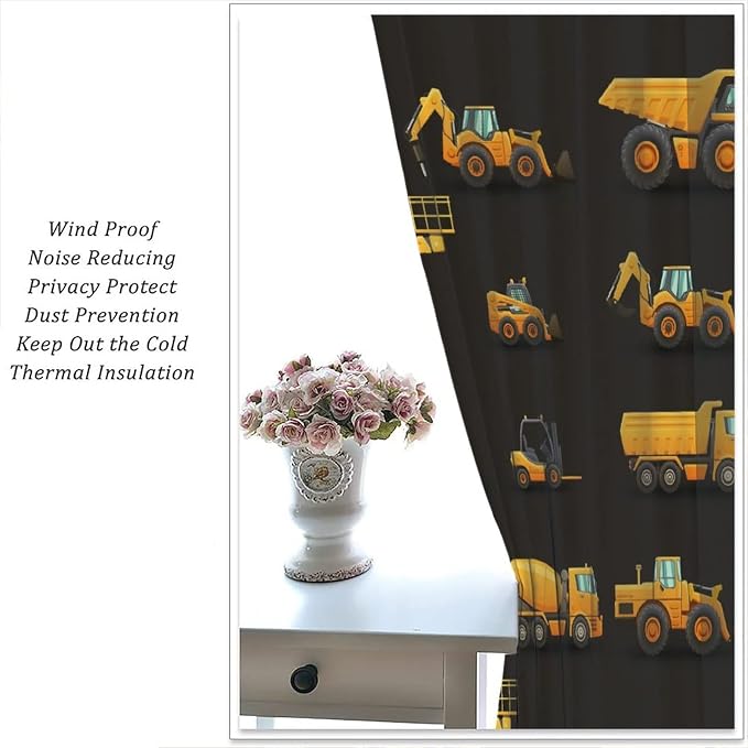 Kids Construction Window Curtains, Construction Machinery Equipment Mode of