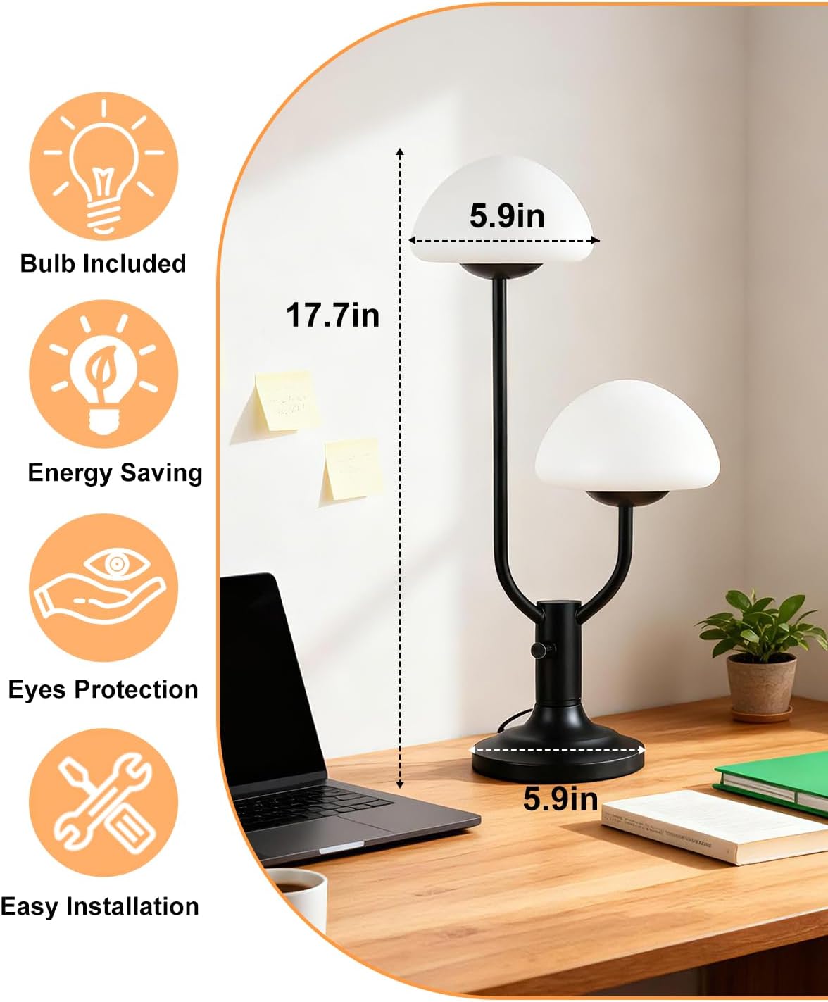 Lightdot Mushroom Table Lamp for Bedroom Dimmable Cute Black Desk Lamp