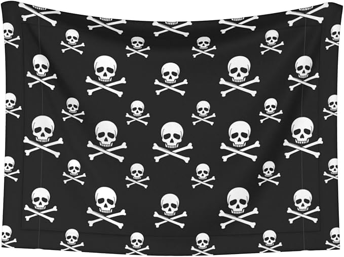 Two Sided Pet Cuddler Blanket for Anxiety Calming, Skull and Crossbones, Reversible Plush Design with Bubble Dot Pattern Provides Familiar Surface Anywhere