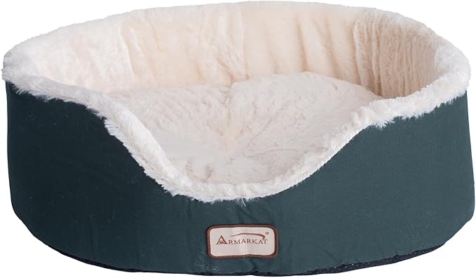 Retro Relaxation Oval Pet Bed - 16.5" L x 15" W x 8" H - Canvas & Plush, Waterproof Base, Ideal for Cats and Extra Small Dogs, Machine Washable