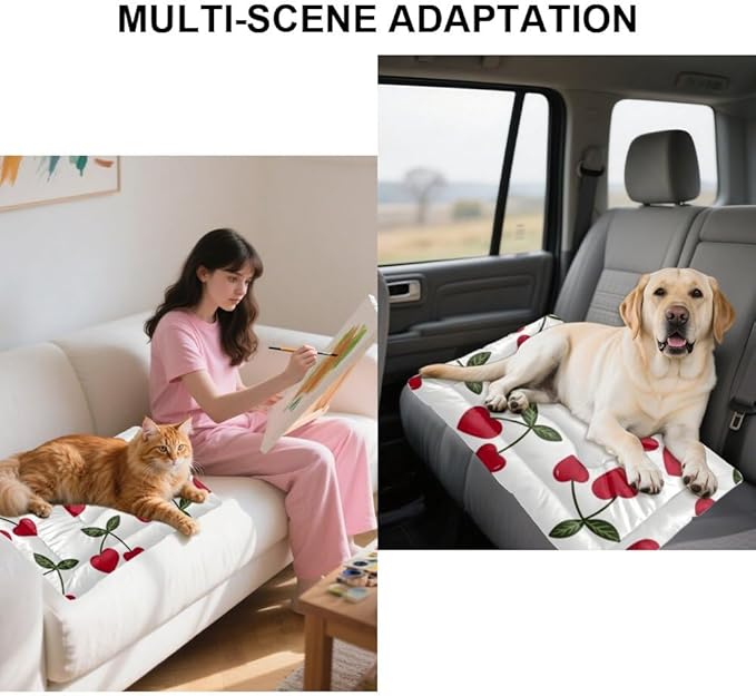 Heart Red Cherry Pet Bed Non Slip Waterproof Bottom Flat Cat Bed Chew Proof Dog Beds Washable Dog Car Sleeping Pad Multi Scenario Accessories 36× 24 Inch