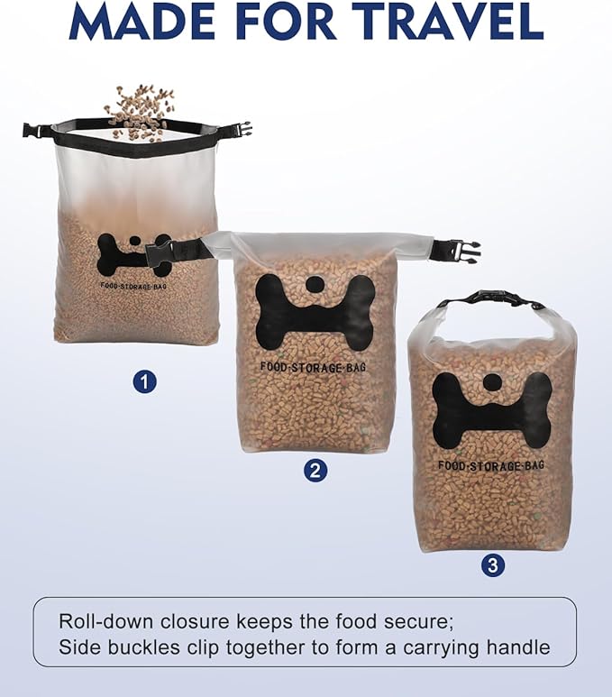 ANVS Silicone Pet Food Storage Bag,30-Cup Dog Food Travel Bag with 2PCS Collapsible Bowls, Perfect for Camping Trip, Dog Boarding, Weekend Getaways and Travel