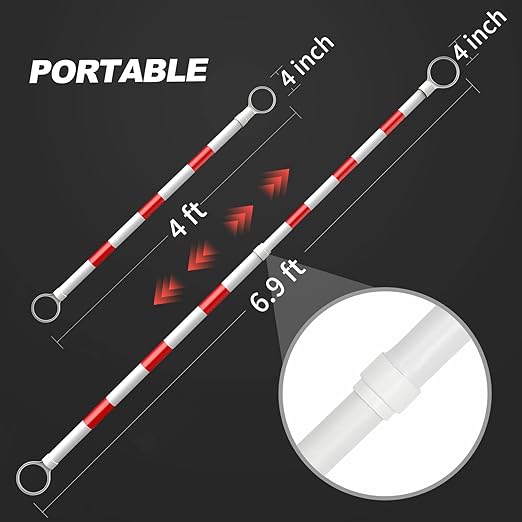 RoadHero 4 Pack 4 FT to 6.9 FT Retractable Cone Bar, Expandable Traffic Cone Bars for Parking Lots, Extendable Barricade for Road Construction, White and Red, Cone Not Included