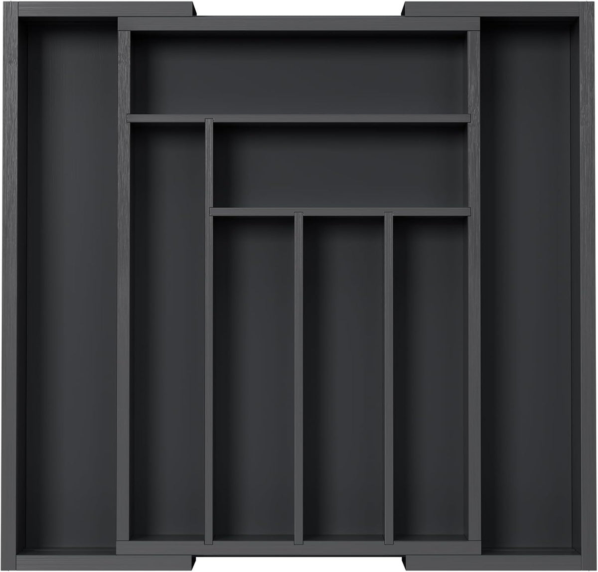 Pipishell Bamboo Expandable Silverware Drawer Organizer, Black, Medium