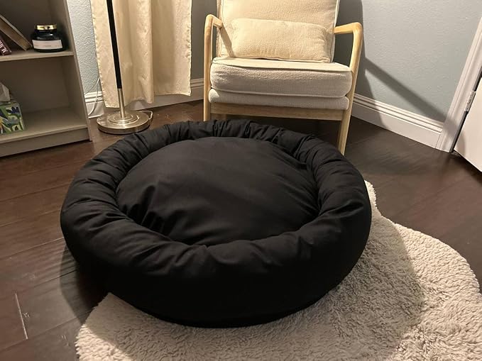 Organic Cotton Canvas Dog Bed: Removable Cover, Natural Fill - Made in USA (Black, X Small 18" x 6" inches)