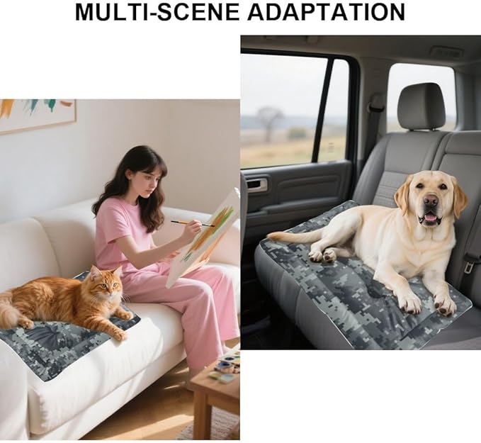 Grayscale Pixelated Camouflage Fuzzy Dog Bed Washable Dog Crate Mat Create Pad Crate Liner Pad Washable Non-Slip Small Bed Medium Tear-Resistant Mat for Cushions Indoor Outdoor 36X24 Inch