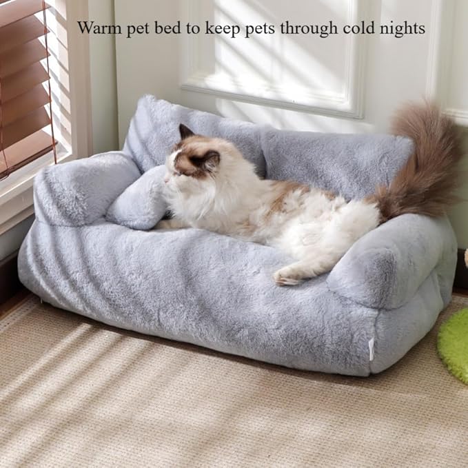 Soft Fluffy Self-Warming Cat Bed | Washable Pet Sofa for Indoor Cats & Small Dogs | Cute Princess-Inspired Kitten Couch & Puppy Bed(Light Orange,29.53''*20.08''*11.02'')