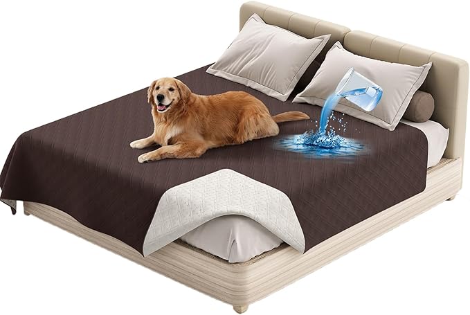 Dog Bed Cover Waterproof Microfiber Quilted Mattress Cover Pet Mat Silicon Non Slip 9 Size Furniture Protectors for Bed Sofa Couch (208 x 208 cm/82 x 82 in,Brown)