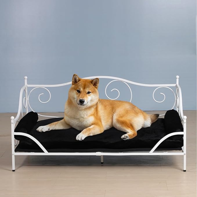 Pet Couch Bed, Large Dog Sofa Beds, Dog Furniture, Medium Pet Couch,Metal Frame and Washable Cushion, for Medium Sized Dogs Sitting (White)