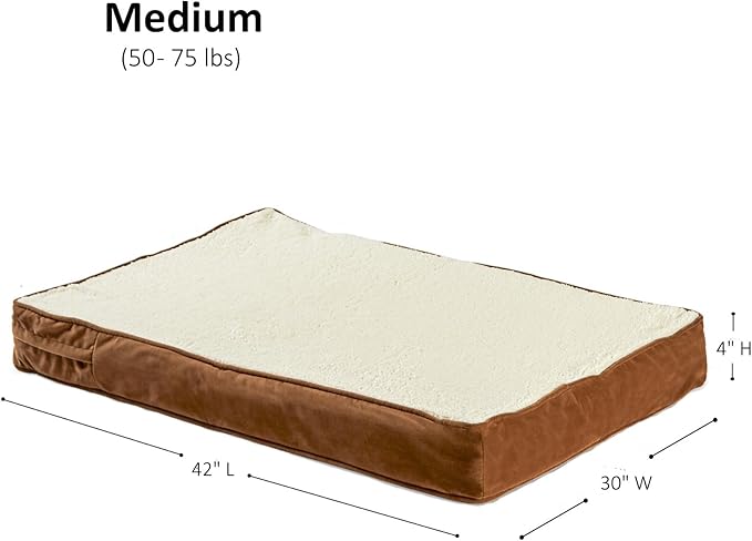 Happy Hounds Oscar Rectangle Orthopedic Foam Sherpa Dog Bed, Medium (42 x 30 in.), Mocha