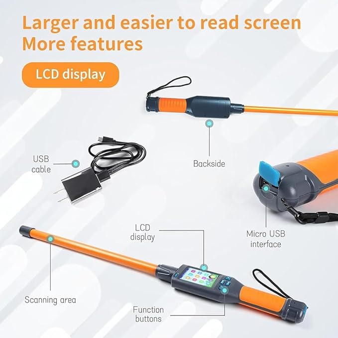 Pet Microchip Scanner Reader, Handheld Universal RFID Tag Identifier Animal Ear Tag Stick Scanner with Bright 480x320 LCD Display, Store Up to 20000 Datas,for FDX-B, FDX-A, HDX ISO11784/85