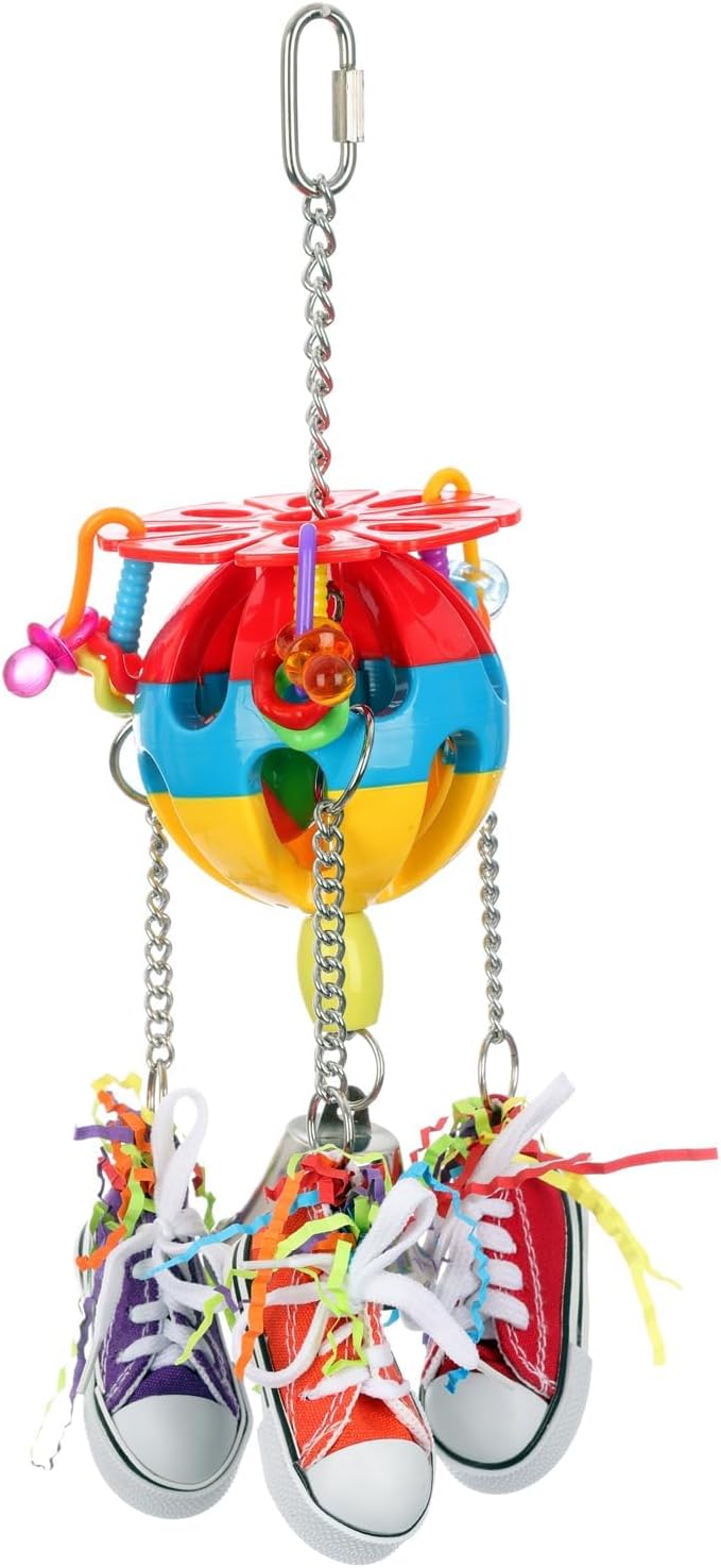 Super Bird Creations SB1105 Kick Ball Bird Toy - Ideal for Parrots, Ringnecks Conures Quakers - Perfect for Chewing, Foraging, and Boredom Relief - Enriching Kick Ball Toy for Medium Bird Size, 12"x4"