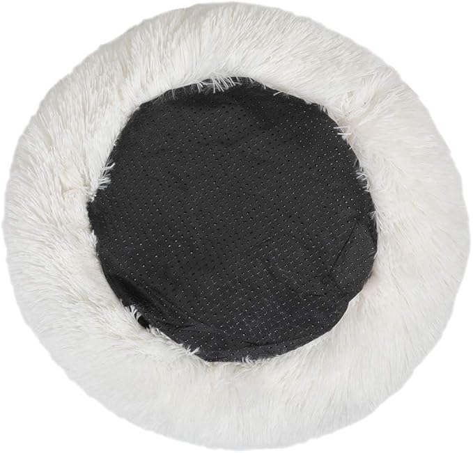 otoez Kitten Puppy Bed Extra Small XS Round Dog Cat Beds Anti Anxiety Plush Pet Calming Donut Bed with Non-Slip Waterproof Bottom, Washable (15.7", White)