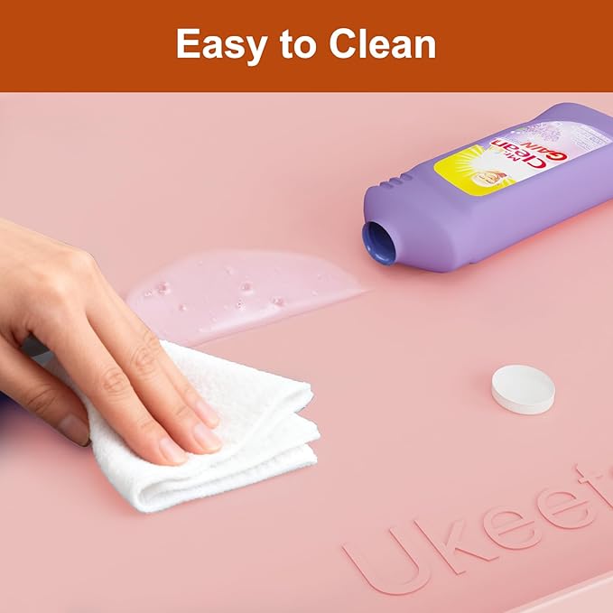 22" x 19" Extra Thick Waterproof Silicone Mat with Raised Edge, Under Sink Mat for Kitchen & Bathroom, Kitchen Cabinet Liner, Multi-Purpose for Storage & Protection, Pink