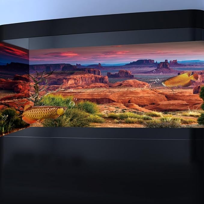 36X18IN Desert Loess Rock Cactus Oasis Reptile Habitat Background, Natural Sunset Desert Themed Terrarium Background, Aquarium Background with 10 EVA Double-Sided Tape