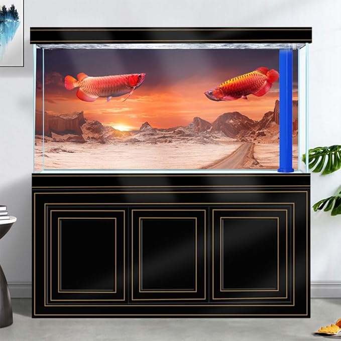 30X18IN Sun and Desert Moon Themed Reptile Habitat on Orange Durable Decorative Background, Terrarium Background with 10EVA Double-Sided Tape