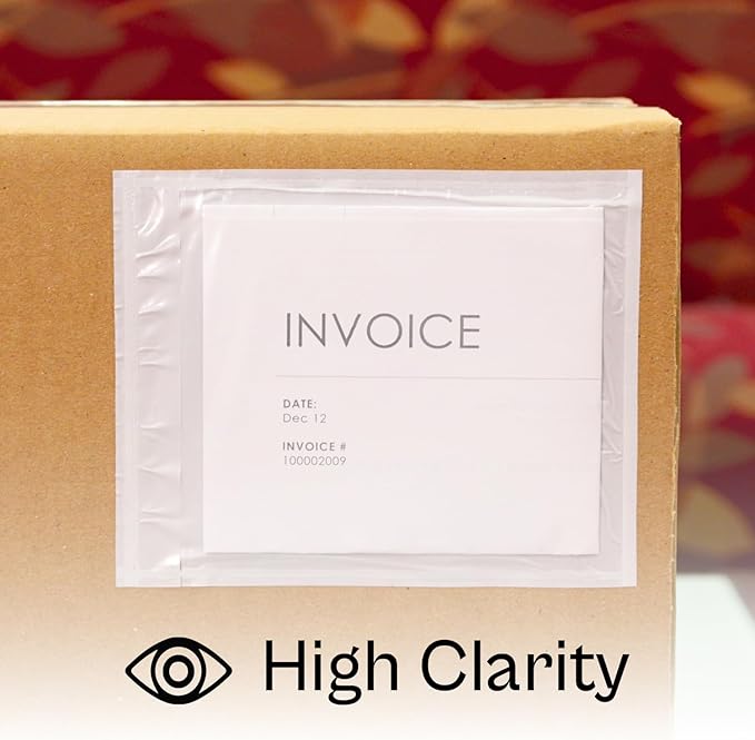 PSBM 5.5" x 10" Clear Packing List Back Side Loading Plain Face Envelopes Pouches (1000 Pieces)
