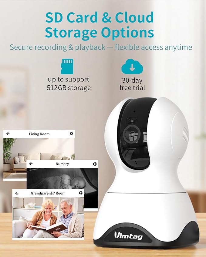 VIMTAG 4K UHD Pan/Tilt Cameras for Home Security, Indoor Camera for Pet/Dog/Cat/Baby/Nanny/Room with Phone App, 5G/2.4G WiFi, Night Vision, 2-Way Audio, Motion Tracking, AI Detection, Works w/Alexa