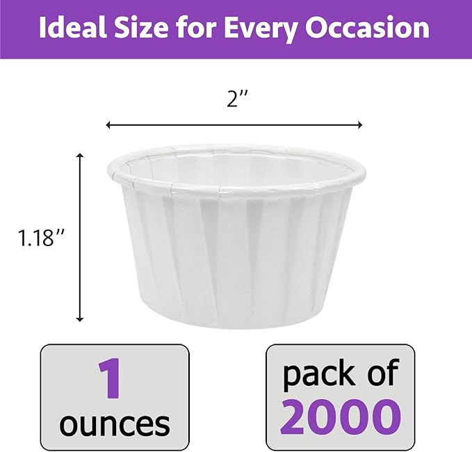 CAMKYDE 2000 pcs Ketchup Cup Small Paper Cups 1 oz, Leak-Proof Food Safe Disposable Condiment Cups Sample Medicine Cup (Pack of 2000)