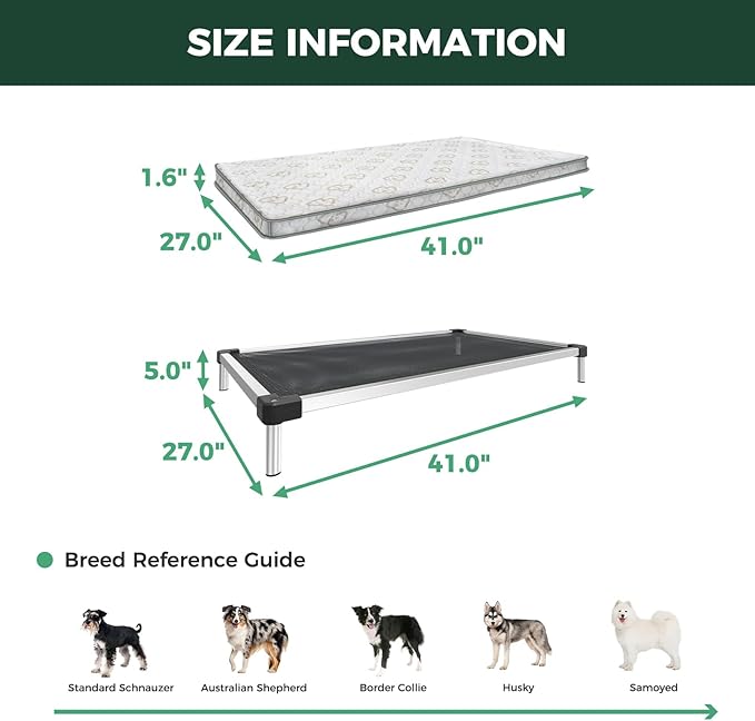 FXW TitanNest Chew-Proof Elevated Dog Bed, Raised Cot for Indoor/Outdoor/Camping Use, Durable & Waterproof Cooling Pet Bed with Exclusive Cover for Medium Dogs, 41.0" L x 27.0" W x 5.0" H, Black