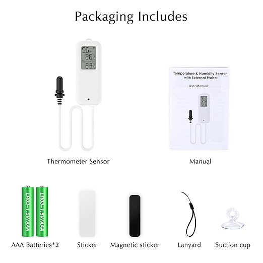 Aquarium Thermometer, Smart Fish Tank Thermometer App Monitor, Free Data Export ℉/℃, WiFi Hygrometer for Babyroom, Greenhouse, Fish Tank, Refrigerator, White 1 Pack with Screen