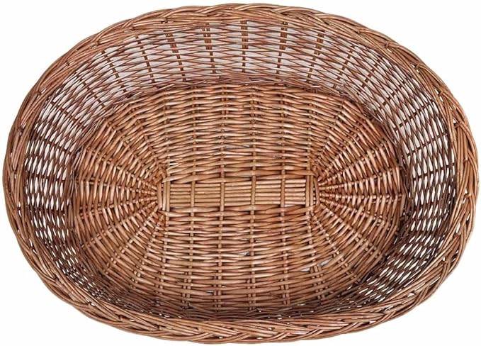 Natural Willow Dog Basket Oval Pet Bed for Small Medium Breeds Lightweight Indoor Outdoor Use Durable Rustic Design Cozy Comfortable Spot