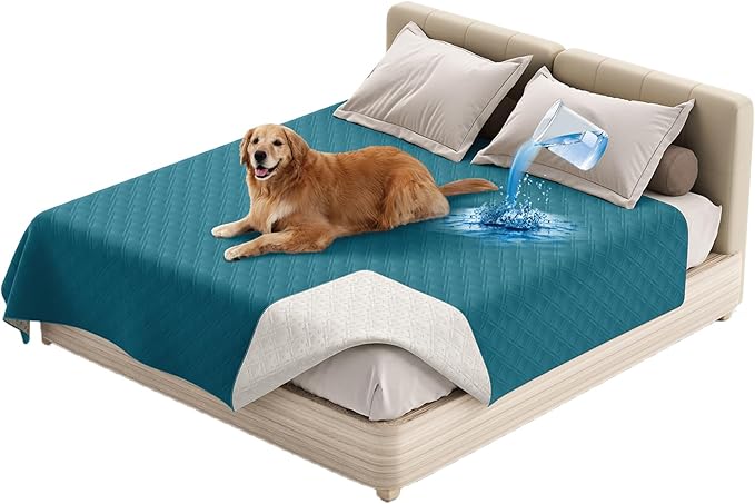 Dog Bed Cover Waterproof Microfiber Quilted Mattress Cover Pet Mat Silicon Non Slip 9 Size Furniture Protectors for Bed Sofa Couch (208 x 218 cm/82 x 86 in,Deep Blue)