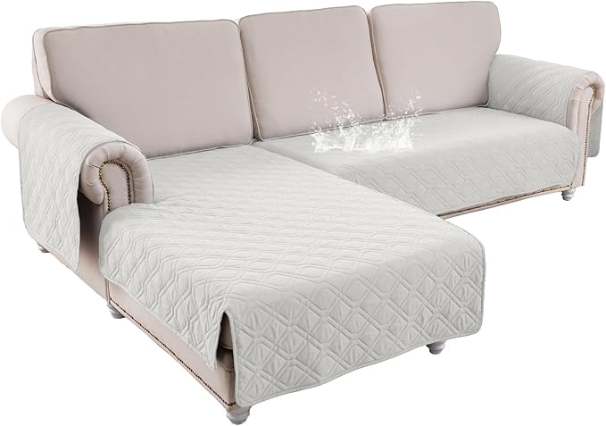 ele ELEOPTION 100% Waterproof 2 Piece Couch Cover Pet Blanket Sectional L Shape Sofa Cushion Cat Dog Bed Cover (Chaise Lounge + 2 Seat Covers) White