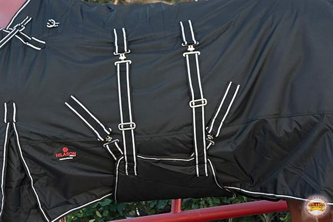Black 75 in HILASON 1200D Winter Waterproof Poly Horse Turnout Blanket Belly Wrap