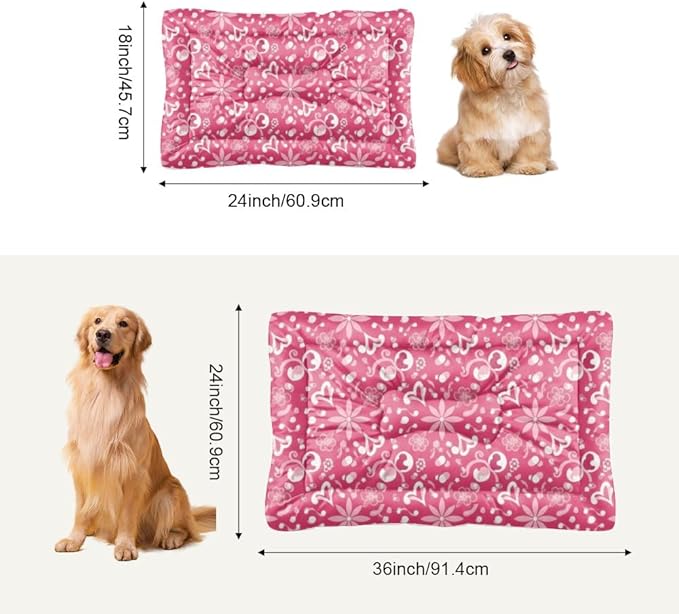Cozy Dog Pads with Anti-Slip Bottom, Pink Floral Kennel Pet Pad Dog Beds& Furniture Ultra Soft Cat Bed Mat for Indoor& Outdoor Sofa Cars, Machine Washable 36 X 24 Inch