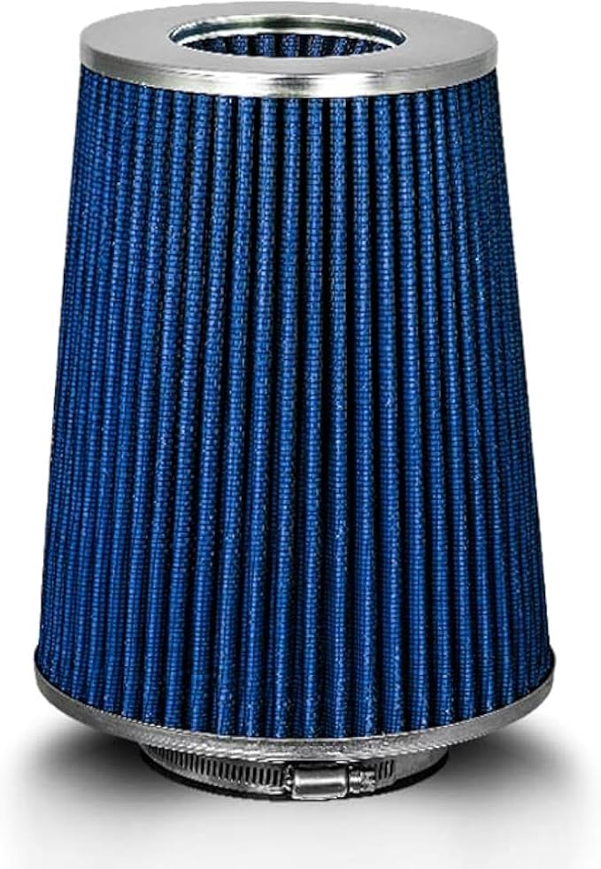 BLUE 3.5" 89 mm Inlet Truck Air Cone Replacement Performance Washable Clamp-On
